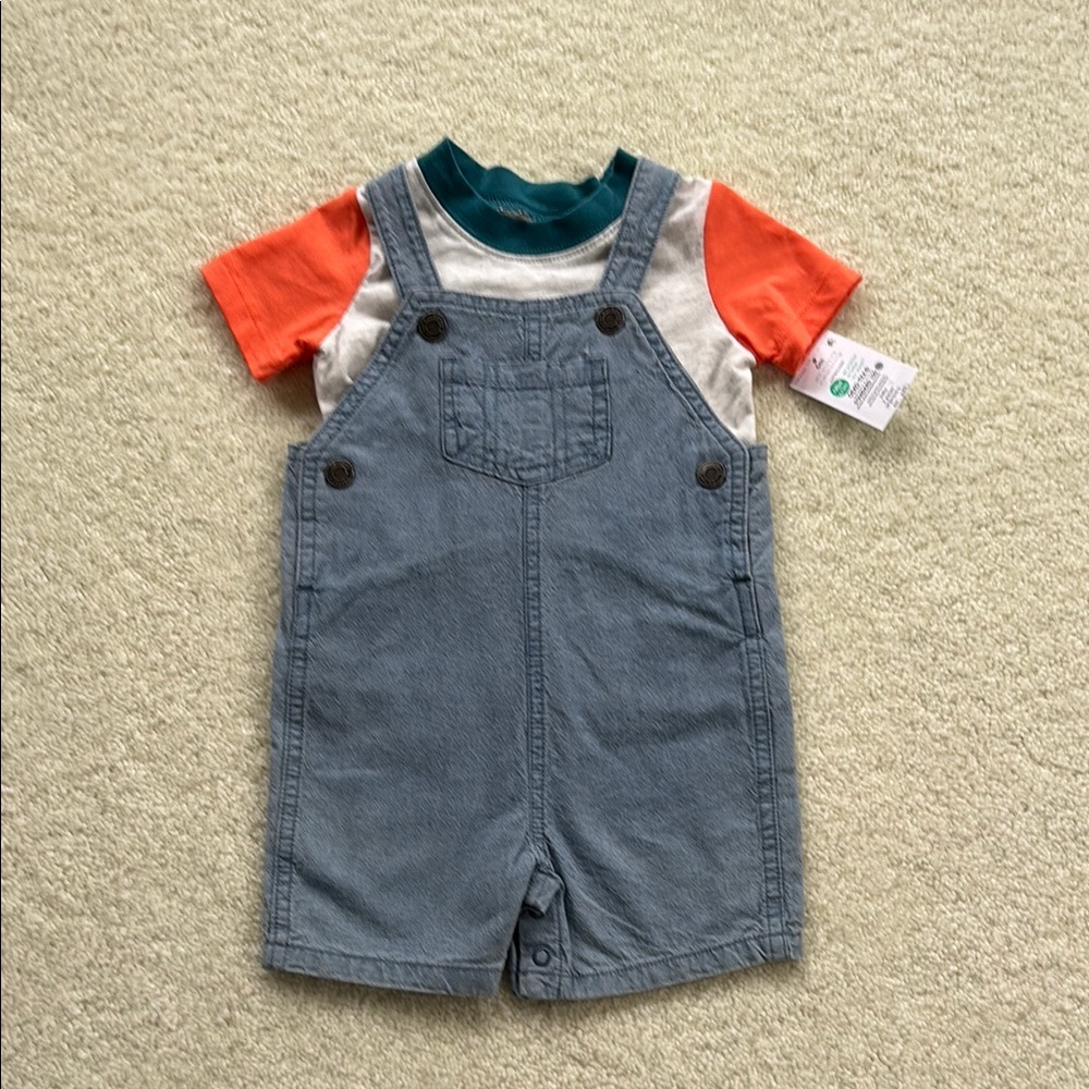 Blue Overall Shorts Set with Matching Shirt